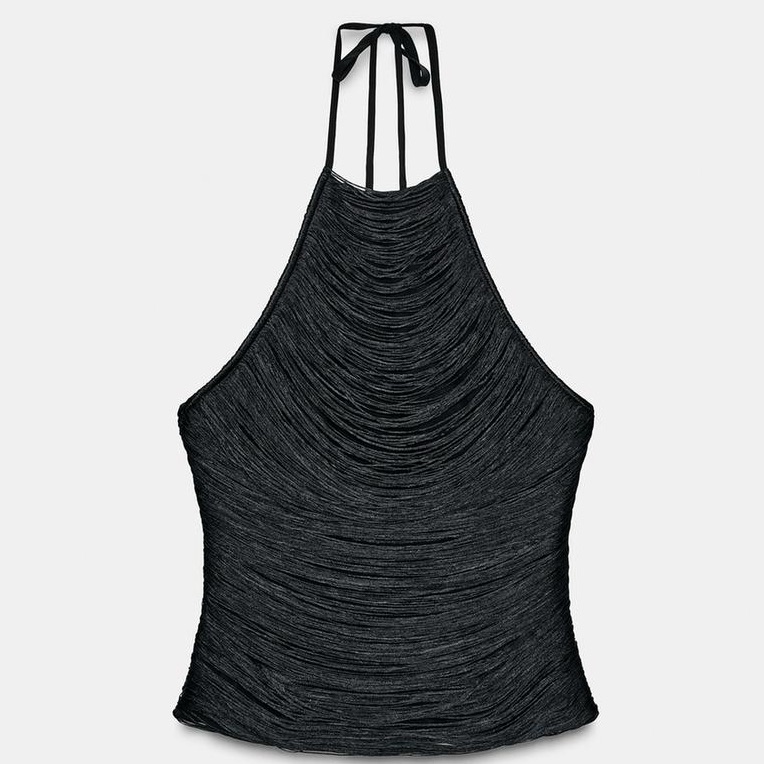 Zara Fringed Halter Top, Black Xl Nwot